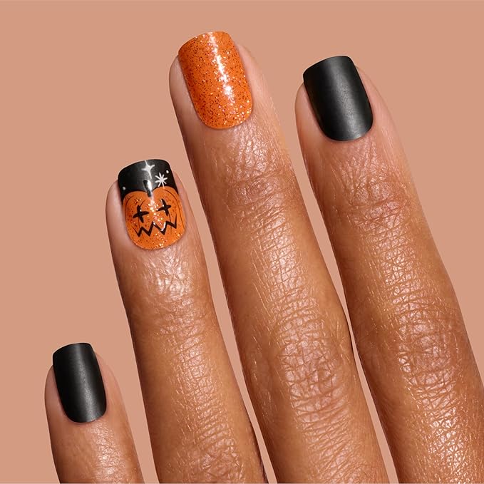 Dashing Diva Gloss Nail Strips - Hey Pumpkin - UV Free, Chip Resistant, Long Lasting Gel Nail Stickers - 3-Piece Manicure Set - Contains 32 Wraps, 1 Prep Pad, 1 File