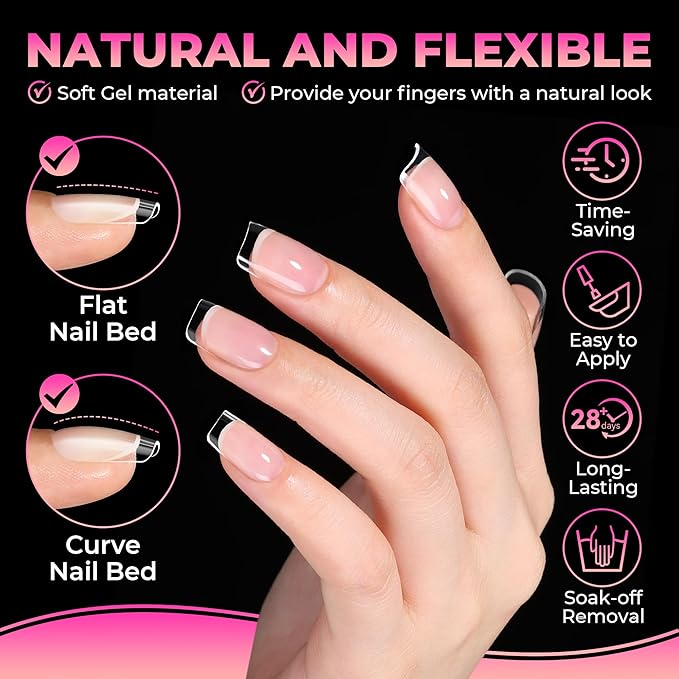 UNA GELLA Short Square Gel Nail Tips, 510Pcs Short Square Press on Nails 15 Sizes Half Matte Fake Acrylic Full Cover Nail Tips Clear No C Curve False Nails for Nail Extensions DIY Home Salon for Women
