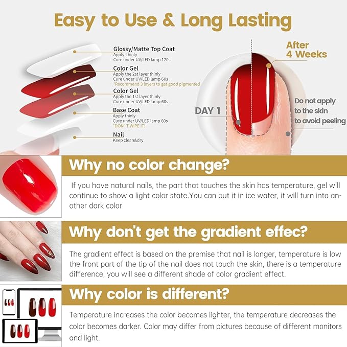 YTD Likomey Color Changing Gel Nail Polish Set,Christmas 6 Colors Shimmer Brocade Glitter Mood Temperature Change Colors Kit,Fall Winter Red Green UV Thermal Varnish,6 Pcs 7.5ml