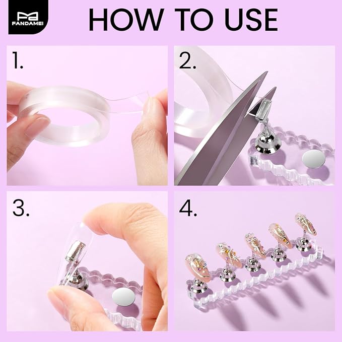 Fandamei Nail Holder, 2 Set Nail Holders for Painting Nails, Nail Stand for Press on, Press on Nail Stand for Practice, Magnetic Acrylic Nail Display Holders for Nail Art with Double-sided Tape