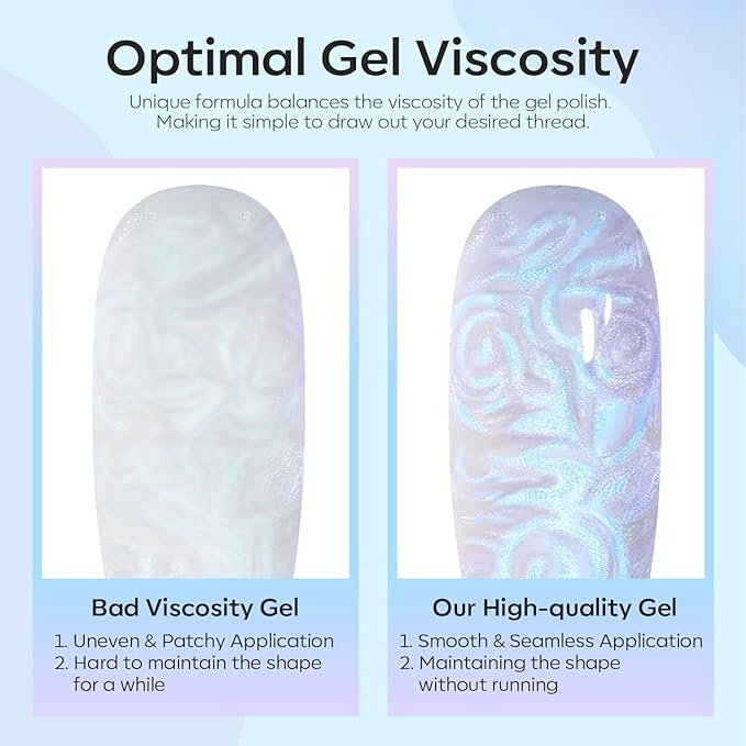 Modelones Pearl Iridescent Gel Nail Polish, 15 ML Shimmer Celestial Blue Mermaid Nail Drawing Glitter Pearlescent Summer Gel Polish Soak Off Led Nail Gel Polish Swirl Shell Thread Effect DIY Mani Gift