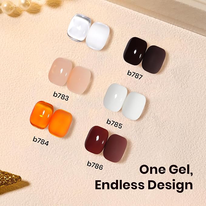 Beetles Blooming Gel Polish Set - Amber Traces 5 Colors Gel Polish Kit White Jelly Nude Brown Amber with 1 Bottle Blooming Gel 15ml Soak Off Uv Nail Art Gfit for Women