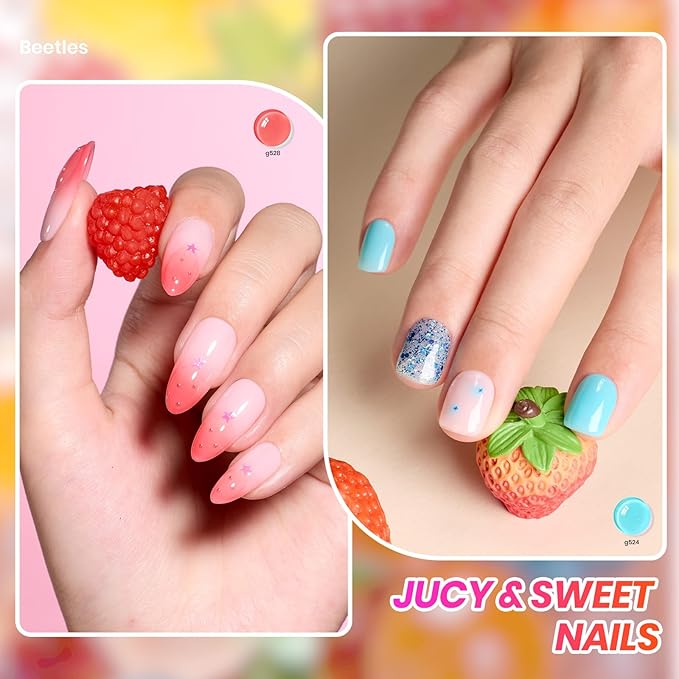 Beetles Candy Spritz Jelly Gel Nail Polish Set - 6 Colors Pastel Spring Gel Nail Kit Red Purple Blue Green Yellow Orange Sheer Translucent Effect Soak Off UV Nail Art Manicure Gift for Women