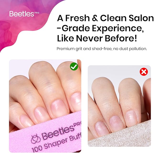Beetles Pro Nail Buffer Sanding Block, 50 Pcs 100 Grit Polisher Buffing File 4 Sides Nail Files Pink Art Pedicure Manicure File