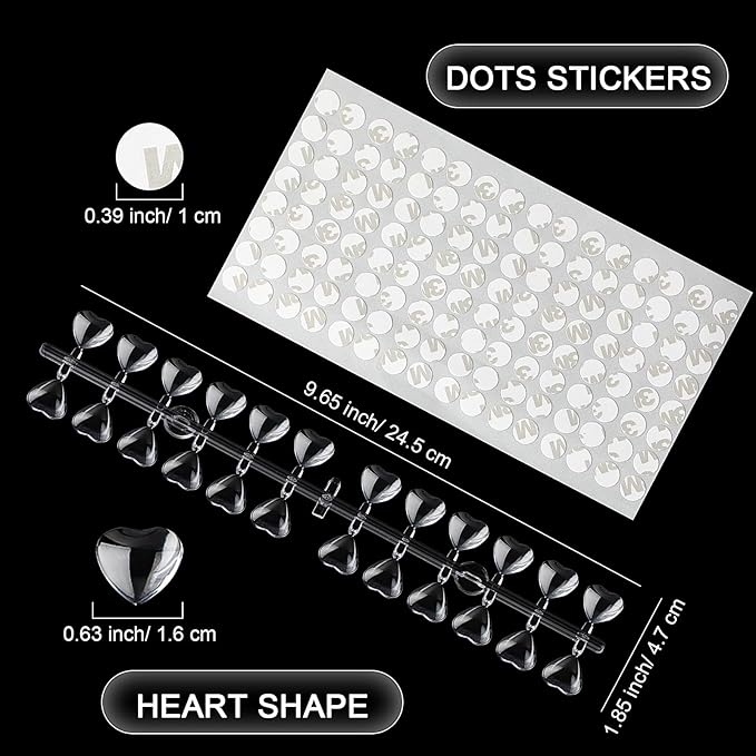 Maitys 480 Tips Heart False Nail Display Tips Clear Nail Color Display Chart Card Sticks with Adhesive Sticker for Bottles Colorful Polish DIY Training Practicing Displaying