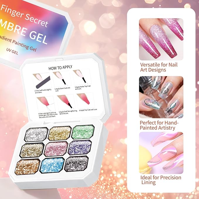 4 Colors Set Ombre Pat Gel Nail Polish,Sponge Pat Painting Gradient Blooming Gel for Nail Art DIY can be Painted,Flower Painted in Salon or Home Use