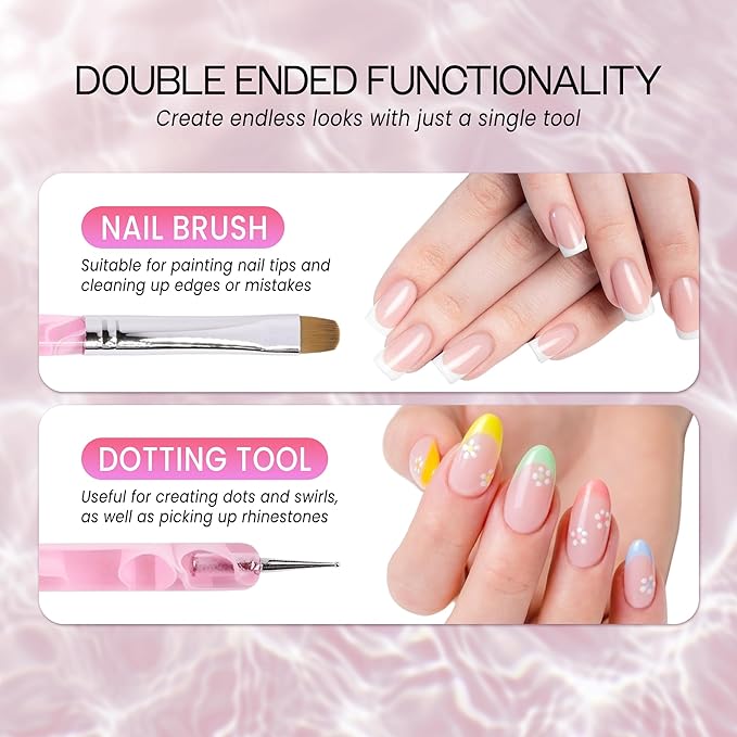Ivy L Premium 2 Way French Gel Acrylic Nail Art Kolinsky Brush with Dotting Tool for Professional Manicure Cuticle Clean up Nail Art Design (Size # 14, Pink Marble)