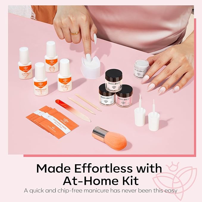 Modelones Dip Powder Nail Kit, 4 Colors Clear Nude White Pink Dipping Starter Set with Liquid and Complete Accessories for French Nails Art Salon DIY at Home Manicure