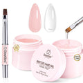 Beetles HEMA-Free Hard Gel for Nails-2 Pcs 1 oz 9 in 1 Clear & Jelly Nude UV & LED Lamp Cured Sculpting Gel for Nail Extension & Nail Repair with Flat Nail Brush High Hardness Nails for Pros Women