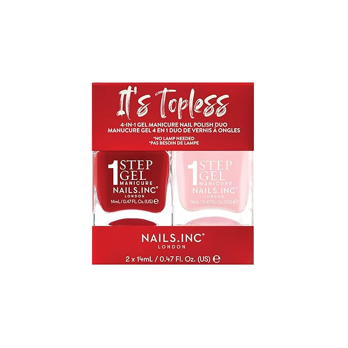 Nails Inc It's Topless Gel-Like Nail Polish Duo, 4-in-1 Base Coat, Treatment, Color & Top Coat, Long Lasting, Strong, Chip Free Nails, Glossy Salon Quality Manicure, Air Dry Nail Polish, 2 Piece Set