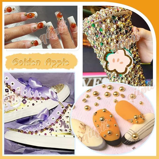 qiiipi 2 Big Boxes Metallic Color Resin Pearls and Rhinestones w B7000 Glue for Bedazzling Crafting Flatback Stones Gems Diamonds Bedazzler Kit for Nails Face Makeup Tumblers Bottles Crafts﻿ Shoes