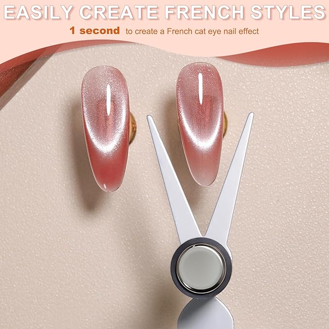 5PCS Cat Eye Nail Magnet Set, 2 in 1 Scissor-shaped Cat Eye Magnets for French Tip Effect, Sturdy Cylinder Magnet with Magnetic Beads Gel Nail Polish Magnet Tools for DIY Art Home & Salon Use