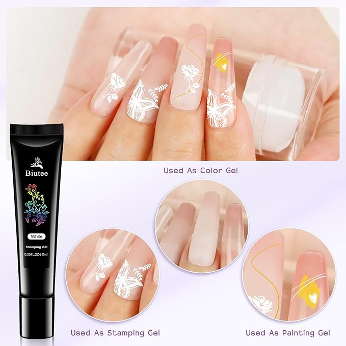 Biutee Nail Stamper Kit 12Pcs Nail Stamping Plate 8Pcs Stamping Gel Polish Nail Stamping Kit with Silicone Stamper Scraper Storage Bag Lace Plaid Stamp Template Holiday Gift for Women