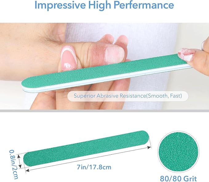 Nail File, 24 PCS Fingernail Files 7" Long 80/80 Grit Emery Boards for Nails - Professional Nail Files Washable for Acrylic, Gel, Dip Powder, and Poly Gel Nail - Coarse Rough Grit