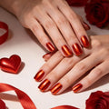 Semi Cured Gel Nail Strips - Chrome Orange Red Nail for Date Wear, 20 Pcs DIY at Home Nail Art, UV/LED Lamp Required, Beginner Friendly & Salon Quality Manicure