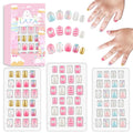 Laza 72pcs Children Nails Press On Pre-glue Full Cover Gold Silver Glitter Pink Blue Shell Star Heart Short False Nail Kits for Kids Teenager Girls - Glitter Stars