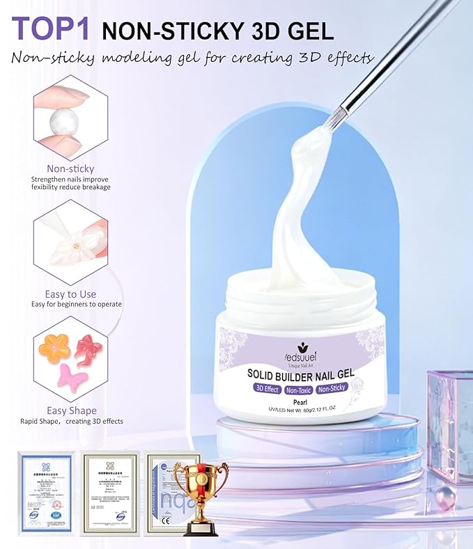 Pearl 3D Nail Gel LEDSUUEI: 60g Solid Nail Glue Gel Non-Sticky Molding Gels for Nails White Sculpting U V LED Soak Off Gels for Carving