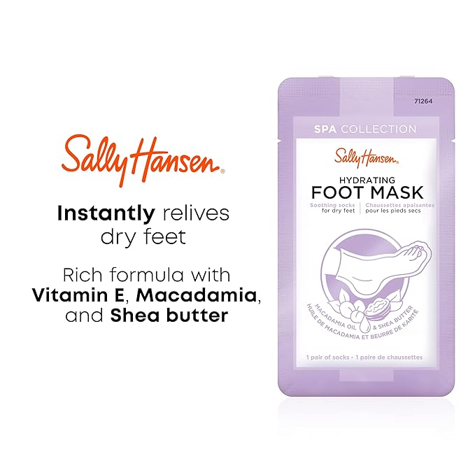 Sally Hansen Nail Treatment Spa Collection Hydrating Foot Mask | Soothes and Moisturizes Dry Feet | Enriched with Vitamin E, Macadamia & Shea Butter