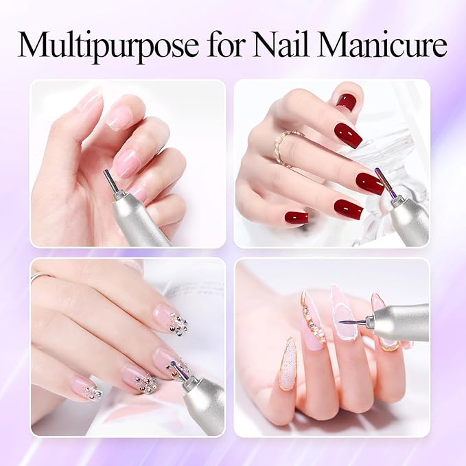 Rainbow Diamond Cuticle Bit Set for Nail Drill - 10Pcs 3/32" Nail Prep Bits with Flame Ball Needle Bit, Safety Silicone Buffer & Cleaning Brush for Beginner