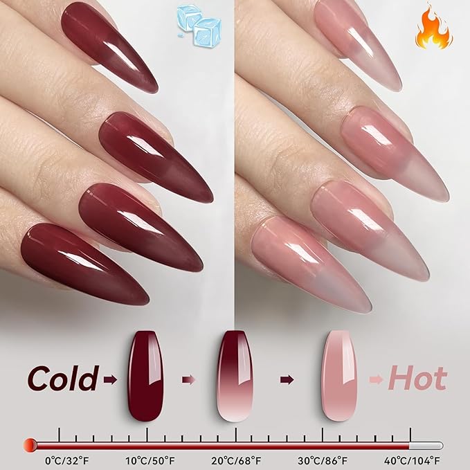 YTD Likomey Color Changing Gel Nail Polish,15ml Translucent Nude Pink Burgundy Red Mood Temperature Change Color Ombre Thermal Salon Home Fall Winter Manicure UV Varnish,WB08