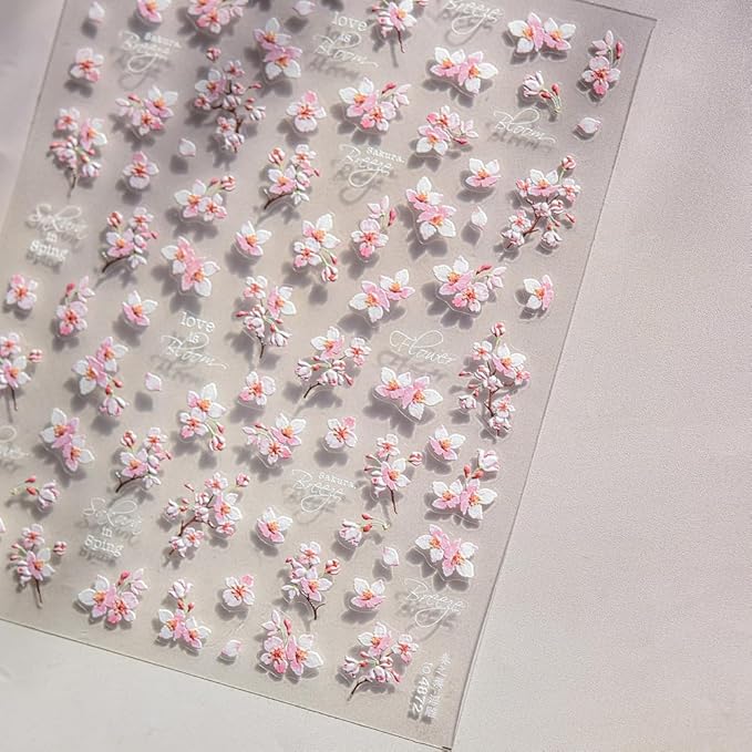 Cherry Blossom Sakura Nail Art Stickers, Pink Peach Floral Design, Spring Collection