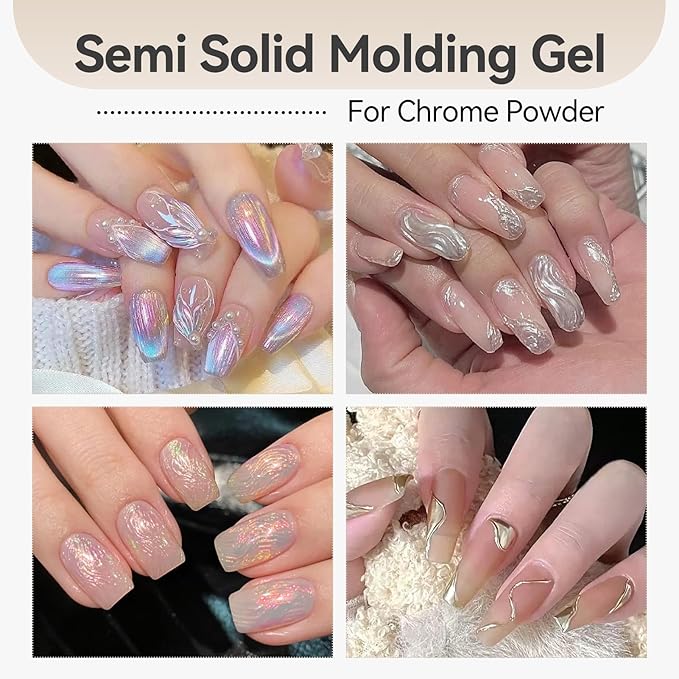 Born Pretty 3D Sculpting Gel for Nail Art,No Wipe Semi-solid Modeling Gel for Rubbing Chrome Nail Powder, Sticking Rhinestones and Nail Stamping