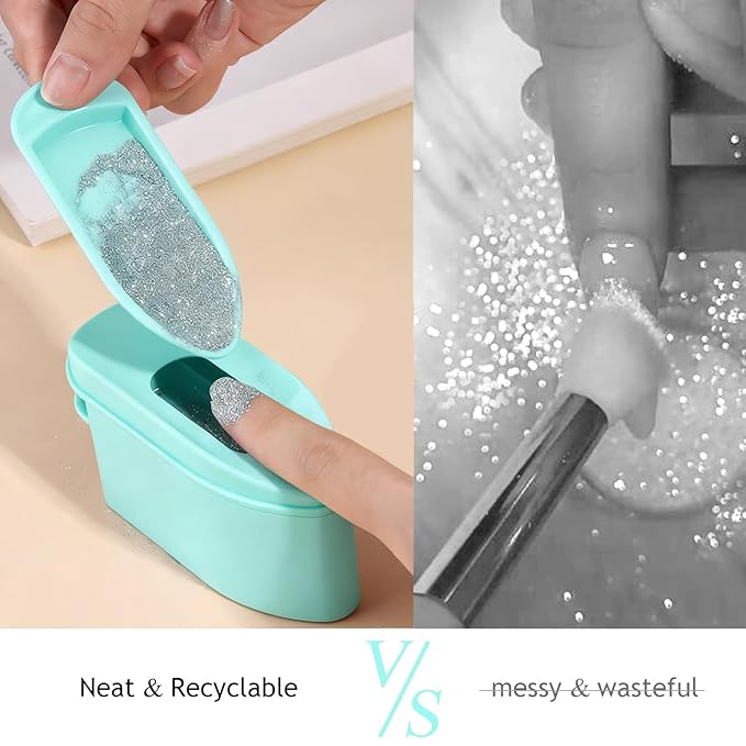 2 in 1 Dip Powder Recycling Tray System, Nail Dip Powder Storage Tray with Cleaning Brush, Container for Glitter, Sequins, Caviar Beads, Manicure Tool Kit for Home & Salon