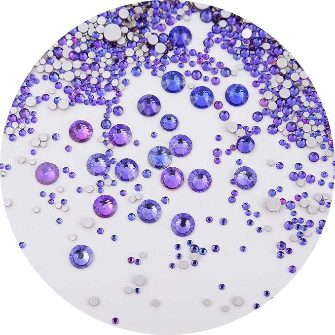 NCB 8000pcs Non Hotfix Rhinestones 10 Sizes Flatback Crystal Glass Rhinestones with Tweezers and Picking Pen for Nail Art Clothes Bags Phone Decorations Crafts DIY (055 Purple Velvet Mix SS3-SS30)
