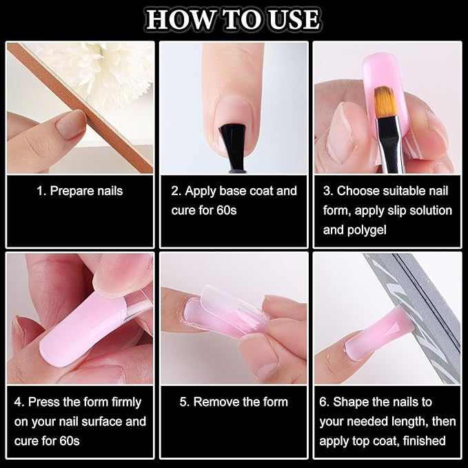 120Pcs Duck Polygel Nail Forms Starter Kit 12 Sizes Full Cover Builder Poly Gel Extension Molds Dual Forms with Clips Brush Pen Nail File Cuticle Pusher for Home Salon Manicure Studio