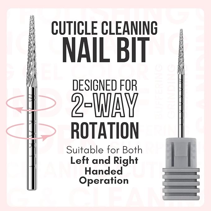 Makartt Nail Drill Bit:Cuticle Bit for Nail Drill 3/32" Safety Under Carbide Cuticle Cleaner Bit for Prep, Trimmer, Professional Art tools for manicure,Needle shape Fine-F
