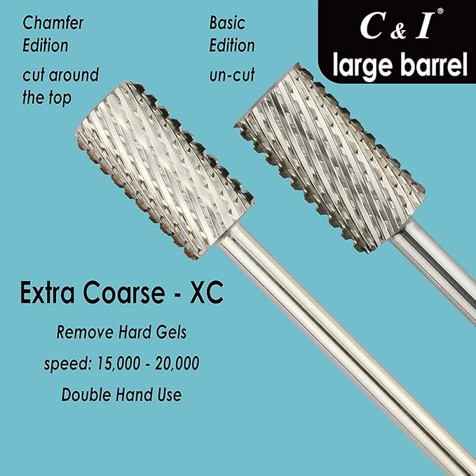 C & I Large Barrel Nail Drill Bit, Chamfer Edition, Professional E-File for Nail File Machine, Designed to Remove Nail Gels, Acrylics, and other nail color covers 3/32” (Extra Coarse - XC)