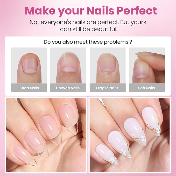 Beetles Gel Nail Tips Flat-X - Almond Square Medium, 320pcs 16 Sizes, Pre-Etched Half Matte Full Cover Soft Acrylic Press on Easy DIY False Nail Extension Salon for Flat & Natural Nail Beds