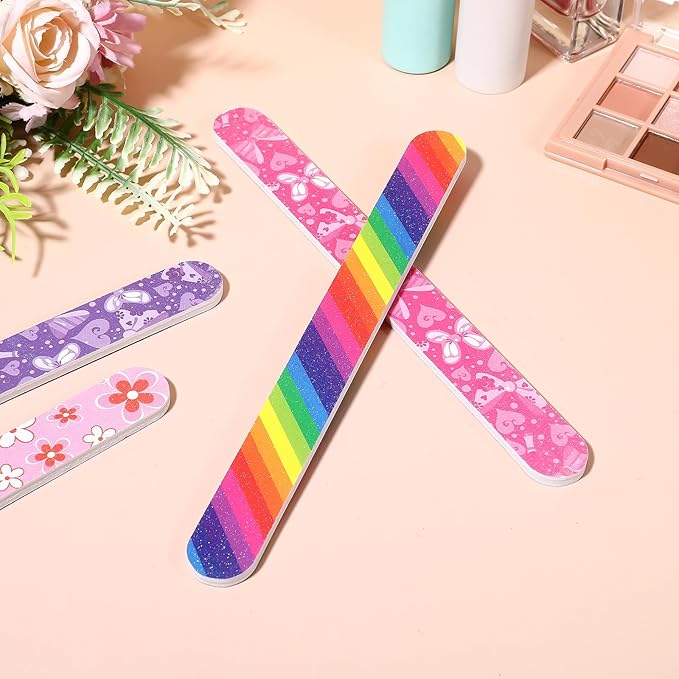 12PCS Professional Nail Files Double Sided 100 180 Grit Emery Boards Colorful Manicure Pedicure Tools for Natural Acrylic Nails Reusable Washable Nail Buffing Shaping Smoothing Filer