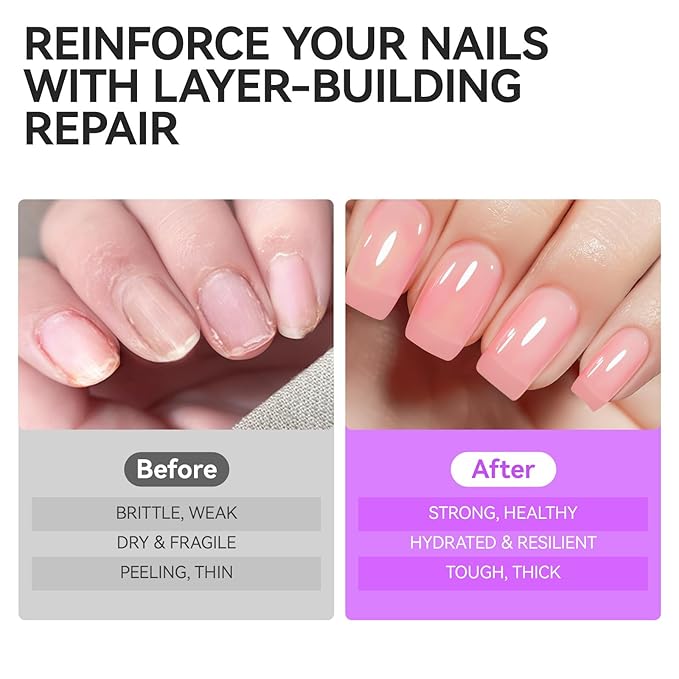 Nail Repair Protein for Thin Nails: Gelike EC 6 in 1 Natural Nail Strengthener Hardener Extra Strong and Growth - Long Lasting and Fast Dry Polish for Damaged Treatment(Pink 15ml)