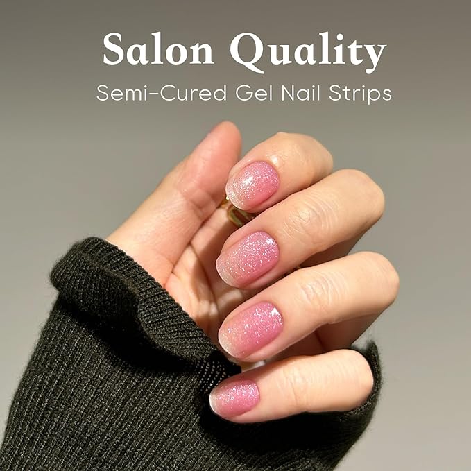 Semi Cured Gel Nail Strips - UV Light Gel Nail Stickers - 20 Long Lasting Salon Quality Wraps (Queen's Violet Pink)