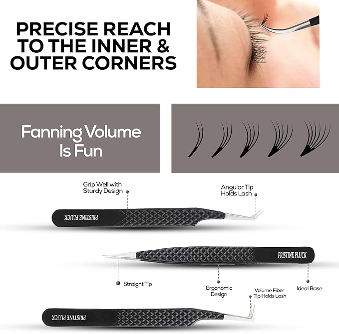 5-Piece Eyelash Extension Tweezers Set Precision Lash Tweezers with Anti-Slip Grip with fiber tip lash tweezers Tools for Lash Artists & eyelash tweezers for women (eyelash set black)