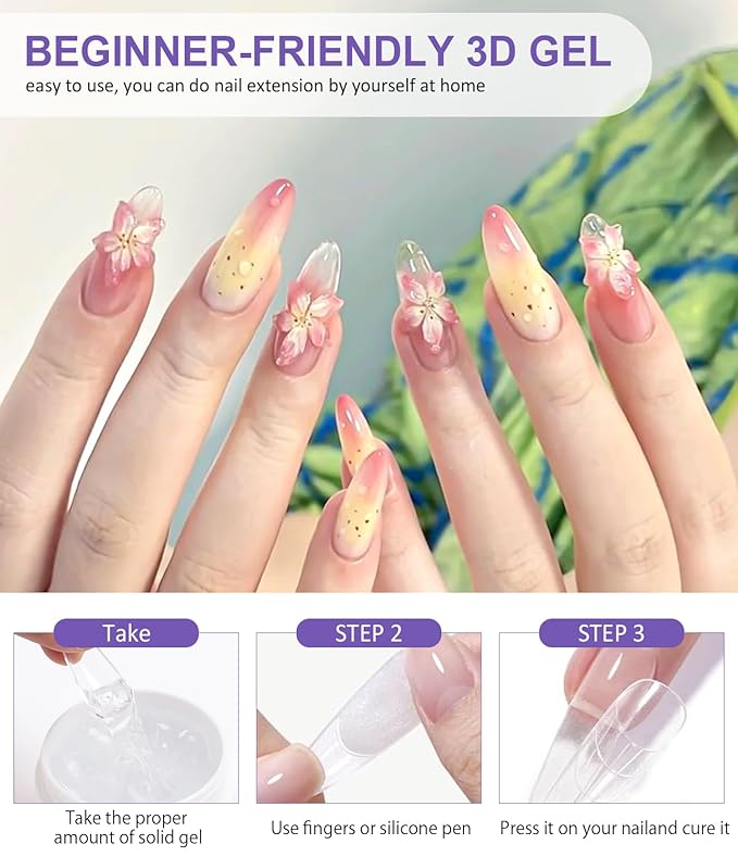 Clear 3D Nail Gel LEDSUUEI: 60g Solid Nail Glue Gel Non-Sticky Molding Gels for Nails White Sculpting U V LED Soak Off Gels for Carving