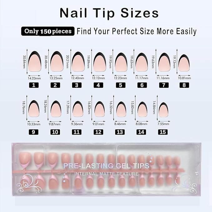 Pink French Tip Press On Nails, OPkssnails 150pcs French Press ON Nails Extra Short Almond, Pre-lasting Soft Gel Nails, Soak Off Acrylic False Nails for Nail Art DIY Extension 15 Size