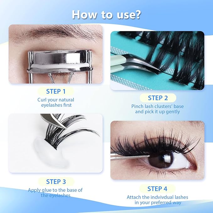 10Rows,Large Pack Grafting Mixed 10-12-14-16mm/14-16-18mm/12-14-16mm Wide Stem Cluster Eyelashes D Curl Individual False Eyelashes Home DIY Eye Lashes Extensions (20D+40D-8-16MM Kit)
