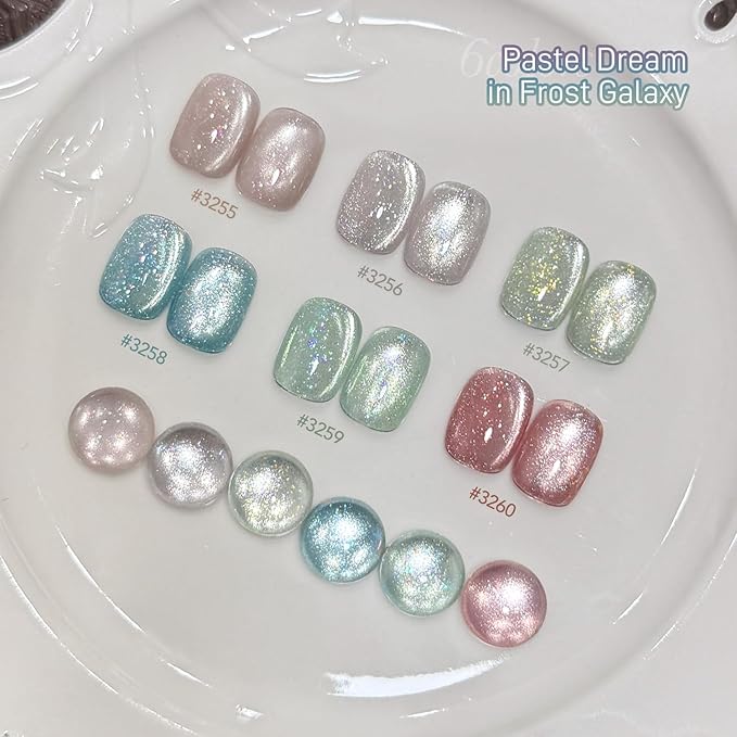 GAOY Glitter Cat Eye Gel Nail Polish Set with Magnet, 6 Colors Pink Blue Green Purple Sparkle Bling, for Salon Manicure & Nail Art DIY at Home, Frost Galaxy