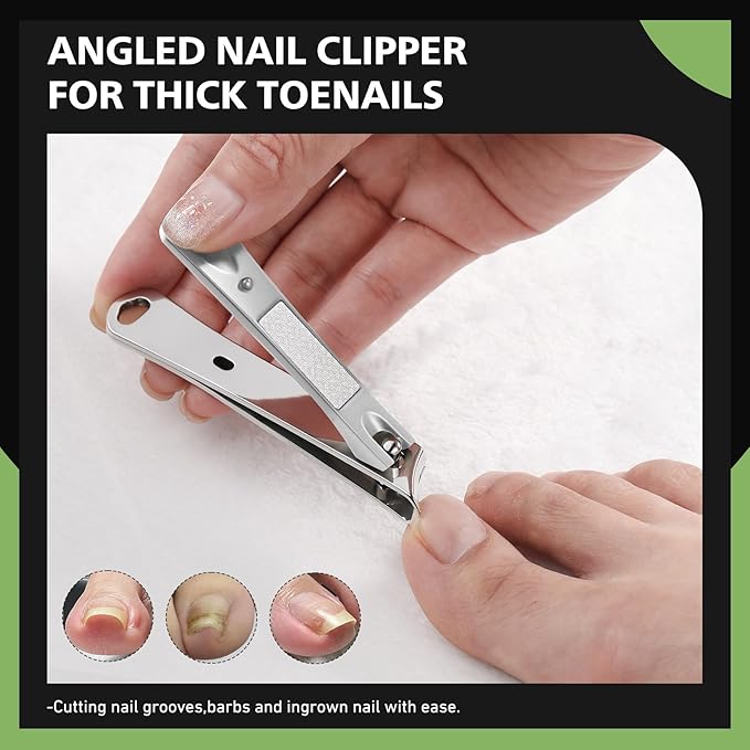 Slanted Curved Blade Ingrown Toenail Clippers for Thick Toenails, Angled Toe Nail Fingernail Cutter Trimmer for Seniors and Men - Black (Pear Silver)