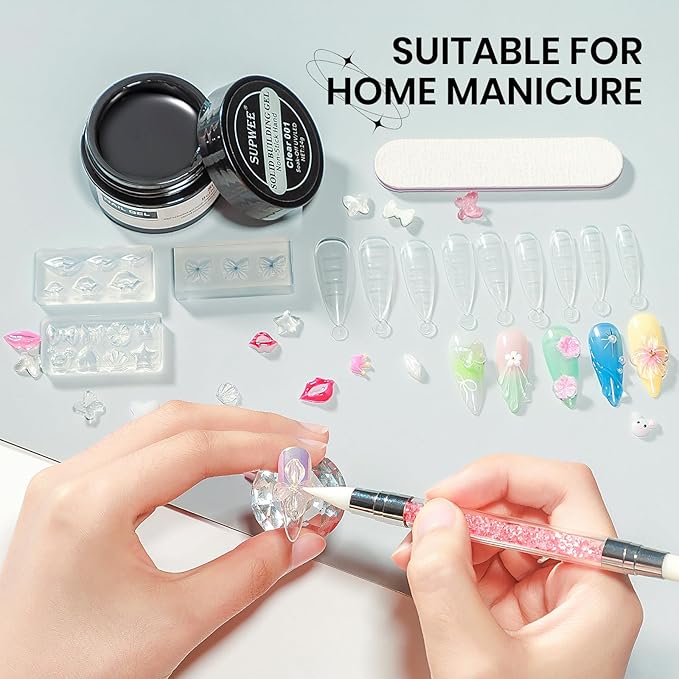 Clear 3d Nail Gel Sculpting Gel, Non Stick Hand Moding Gels for Nails with 3D Silicone Nail Art Molds Solid Builder Sculpture Hard Gels for Extend Home DIY Manicure