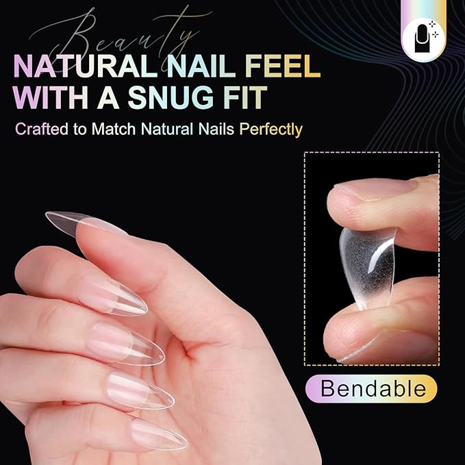 Medium Almond Nail Tips - 12 Sizes 240 PCS Pre-Etched Soft Gel Nail Tips Half Matte Full Cover Press on False Nail Tips Clear Acrylic Nails for Nail Extension Home DIY Manicure Salon