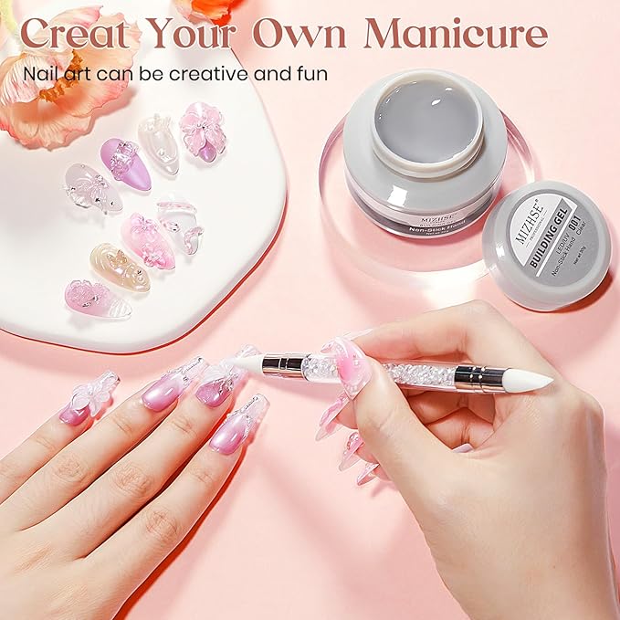 MIZHSE 30g 3D Gel Nail Art 5 in 1 Non-Sticky Hand Solid Builder Gel for Nails Sculpting Hard Gels with Dual Form for 3D Carving Patterns Flowers Nail Art Design Home DIY Manicure for Women