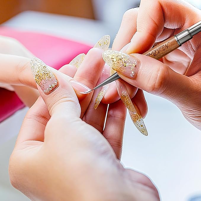 Acrylic Nail Brush,Double-ended Nail Brush French Tip Brush,Nail Art Painting Brush for Long Lines,Thin Details, Fine Drawing,Builder Gel,Polygel (Short square round brush+8mm Line brush)