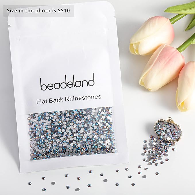 beadsland 2880pcs Flat Back Crystal Rhinestones Round Gems for Nail Art and Craft Glue Fix, Lt.Colorado Topaz AB,SS10,2.7-2.9mm