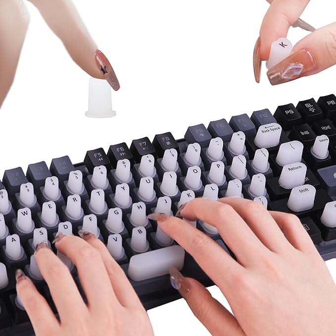 70 Pcs RaisedTip Keyboard Stickers for Long Nails with Letters: Adhesive Typing Bubbles for Women,Office & Gaming Girls Accessories Gift (White, 70)