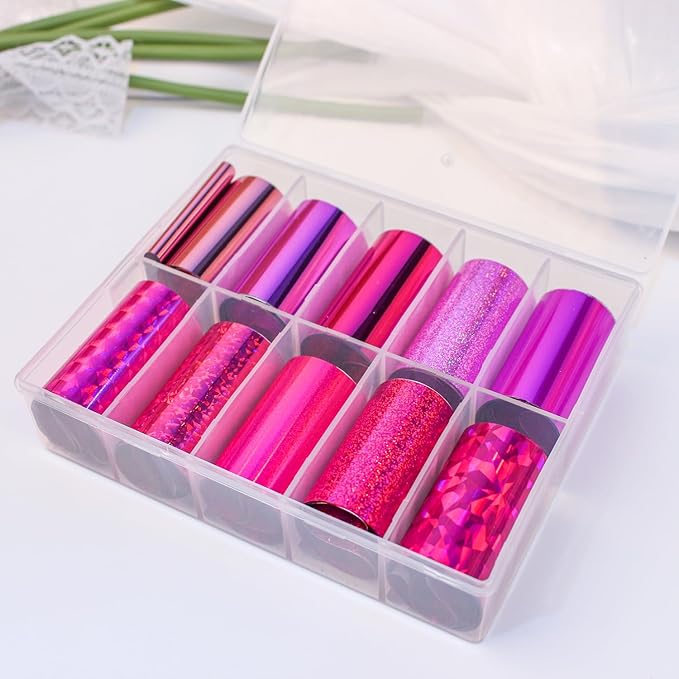 20 Rolls Red Pink Nail Art Foil Transfer Sticker Kit Foil Transfers Decals Purple Nail Transfer Stickers Sheets Nail Art Sticker