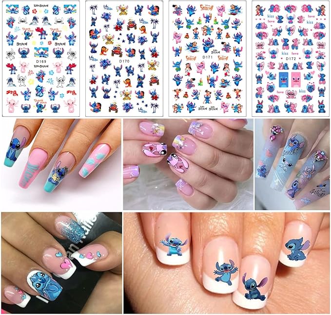 Nail Art Stickers Cute Cartoon Nail Decals 3D Self Adhesive Nails Art Supplies Cartoon DIY Nail Designs Sticker Luxury Designer Nails Stickers for Women Decorations 12 Sheets