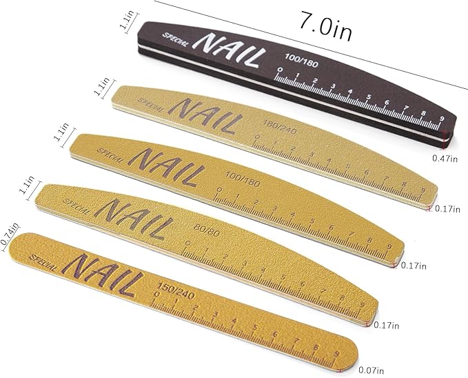 10pcs 80/80,100/180,150/240,180/240 Grit Both Sides Nail Files with Nail Shape Guide (Square, Almond, Oval) and Ruler, Nail Files for Natural Nails Emery Board Nail Buffering Files